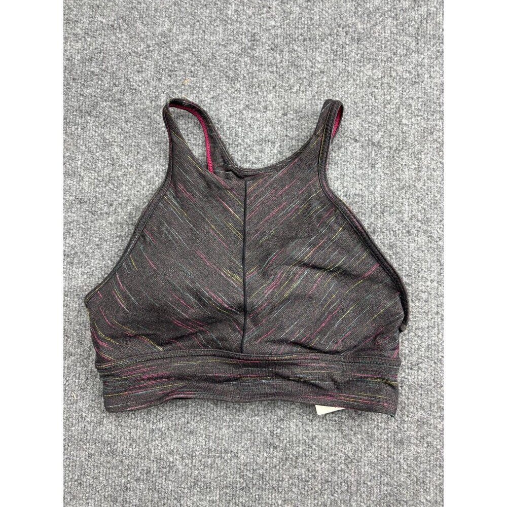 PrAna Sports Bra Womens Small Gray High‎ Neck Lattice Back Yoga Athletic Top